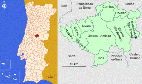 Mapa da localização e freguesias do Concelho de Oleiros