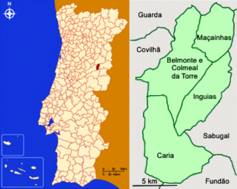 Mapa da localização e freguesias do Concelho de Belmonte