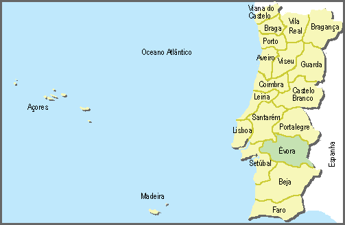 Localização do distrito de Évora