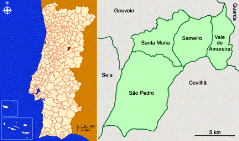 Mapa da localização e freguesias do Concelho de Manteigas